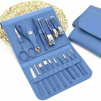 Premium Stainless Steel Manicure Pedicure set 16 Pcs | Travel Grooming Kit with Leather Case