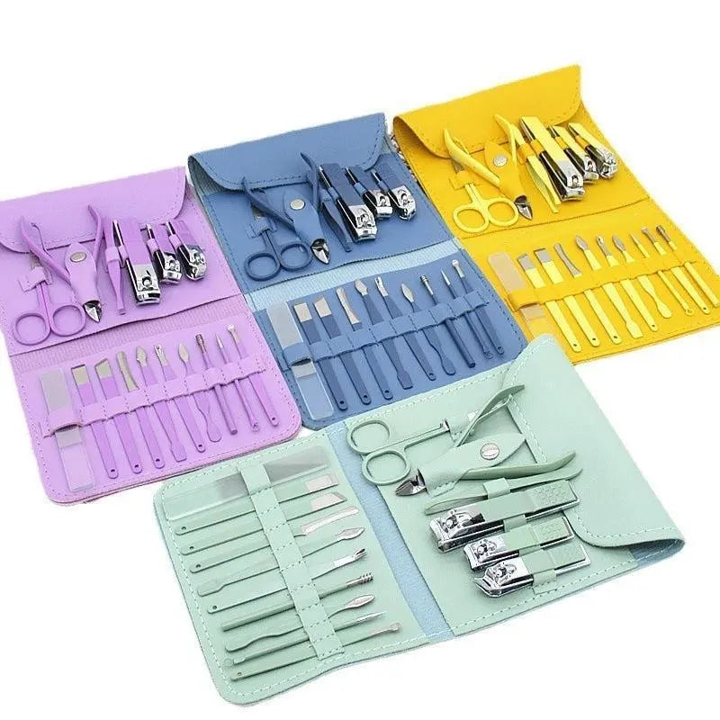 Premium Stainless Steel Manicure Pedicure set 16 Pcs | Travel Grooming Kit with Leather Case