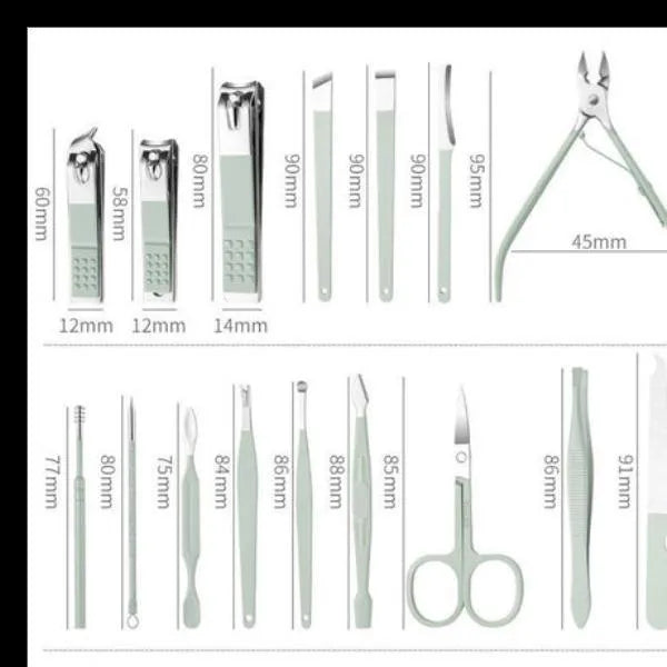 Premium Stainless Steel Manicure Pedicure set 16 Pcs | Travel Grooming Kit with Leather Case