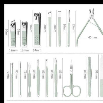 Premium Stainless Steel Manicure Pedicure set 16 Pcs | Travel Grooming Kit with Leather Case