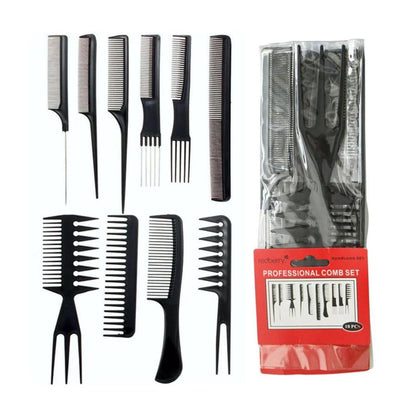 Professional Salon Hair Comb Set - 10pcs Plastic Combs