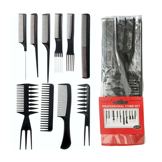 Professional Salon Hair Comb Set - 10pcs Plastic Combs
