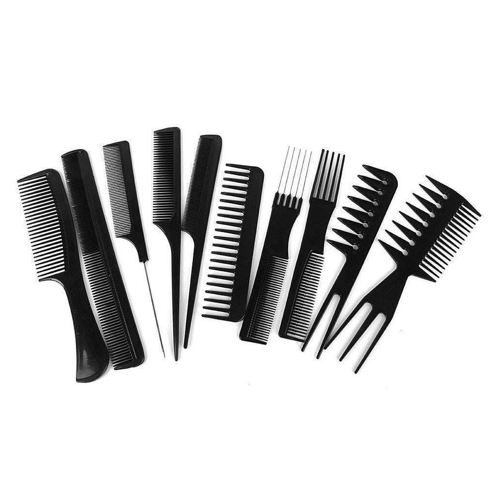 Professional Salon Hair Comb Set - 10pcs Plastic Combs