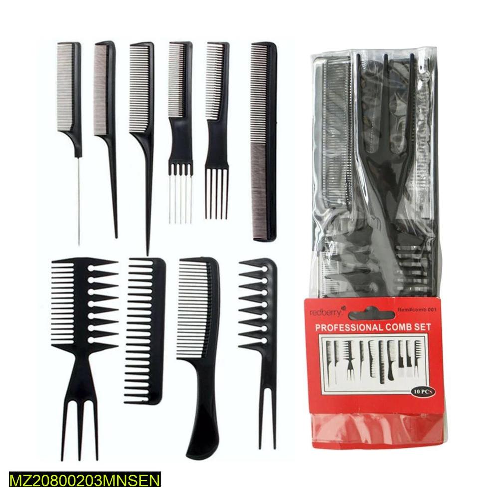 Professional Salon Hair Comb Set - 10pcs Plastic Combs