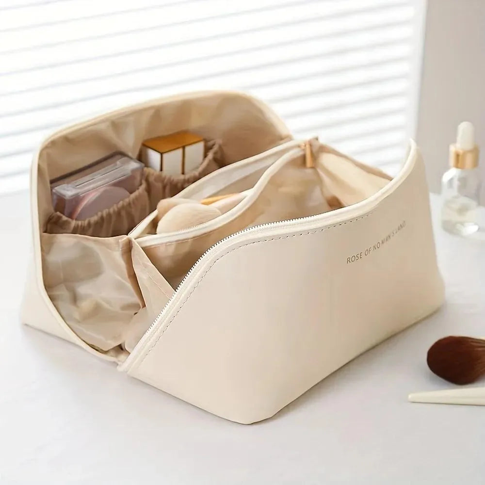 Leather Makeup Pouch Brown Organized Storage