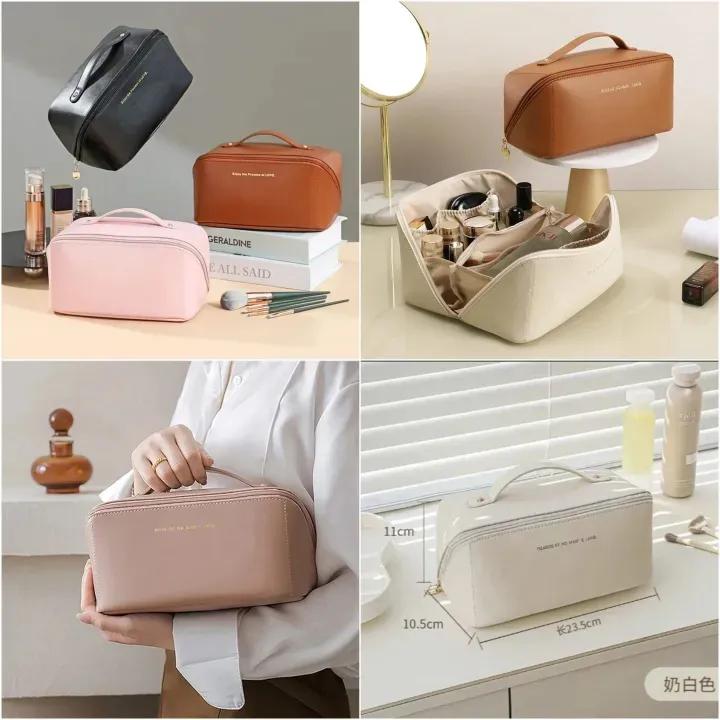 Leather Makeup Pouch Brown Organized Storage