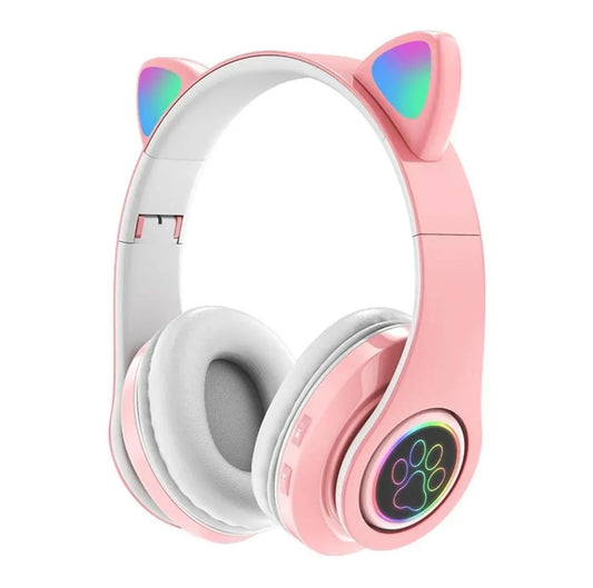 Pink Cat Ear Bluetooth Headphones with LED Lights