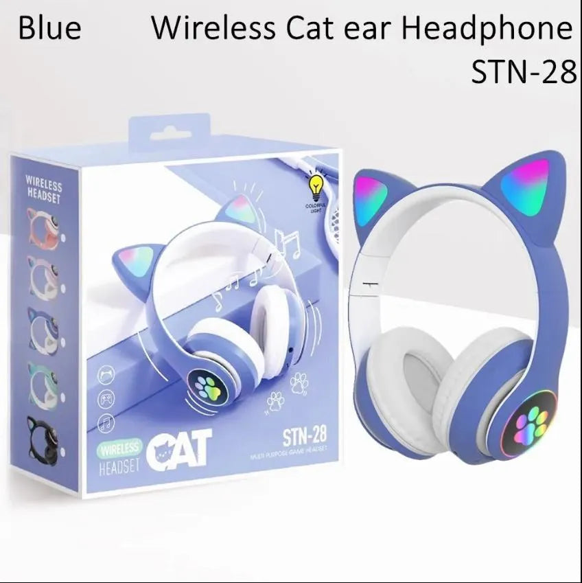 Pink Cat Ear Bluetooth Headphones with LED Lights