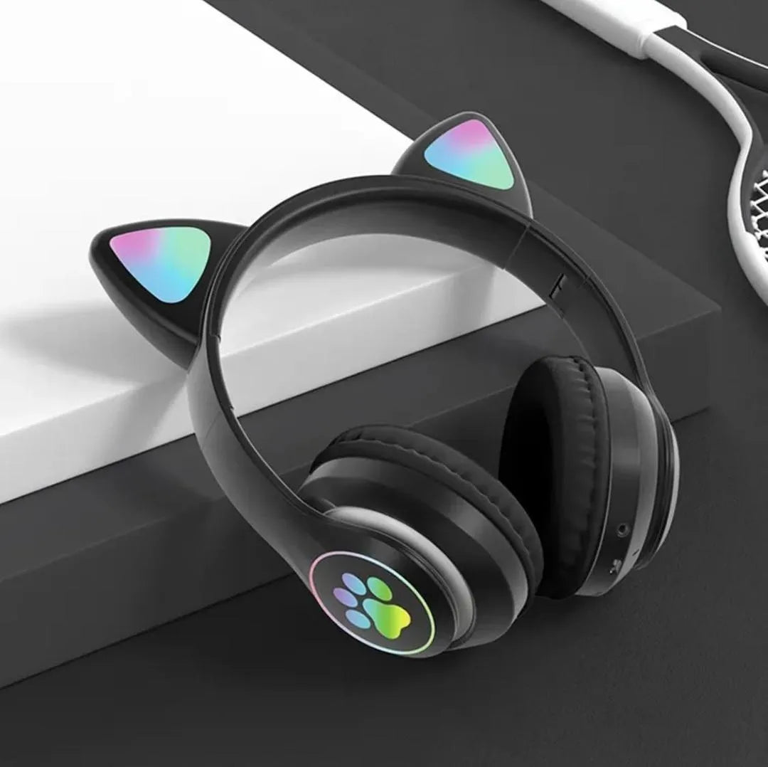 Pink Cat Ear Bluetooth Headphones with LED Lights