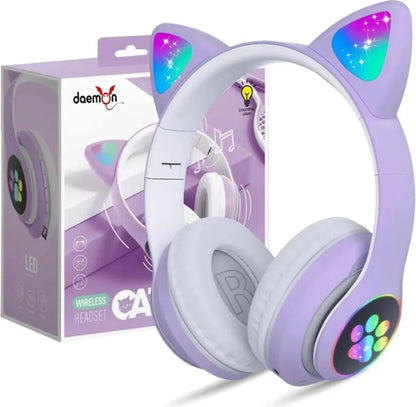 Pink Cat Ear Bluetooth Headphones with LED Lights