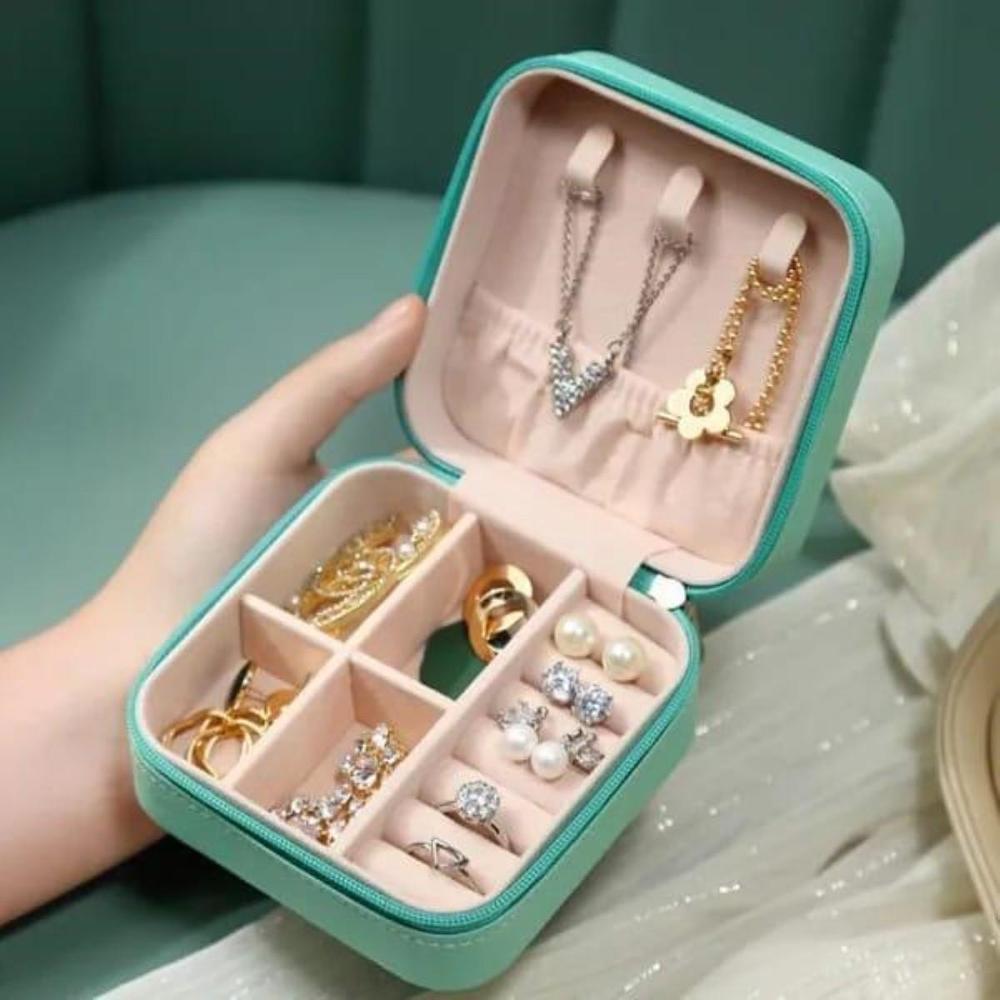 Portable Square Mini Jewellery Box Soft Storage Case | PU Leather Travel Organizer with Removable Dividers