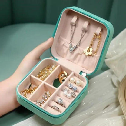 Portable Square Mini Jewellery Box Soft Storage Case | PU Leather Travel Organizer with Removable Dividers