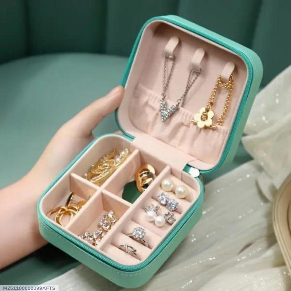 Portable Square Mini Jewellery Box Soft Storage Case | PU Leather Travel Organizer with Removable Dividers