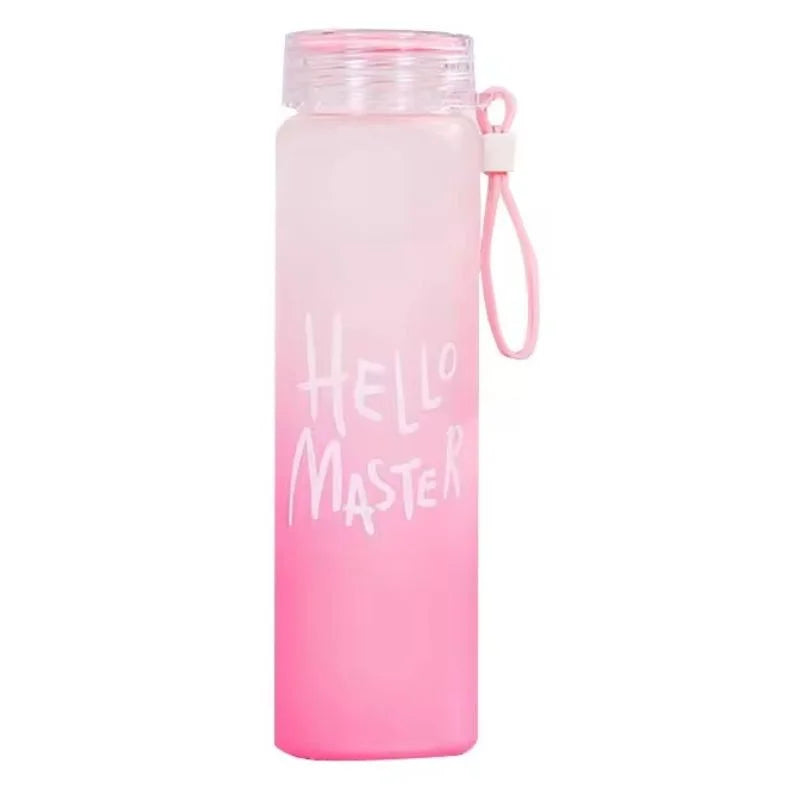 White Frosted Glass Water Bottle | Leak-Proof Insulated Bottle with Hello Master Decal Logo | 400ml