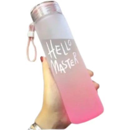 White Frosted Glass Water Bottle | Leak-Proof Insulated Bottle with Hello Master Decal Logo | 400ml