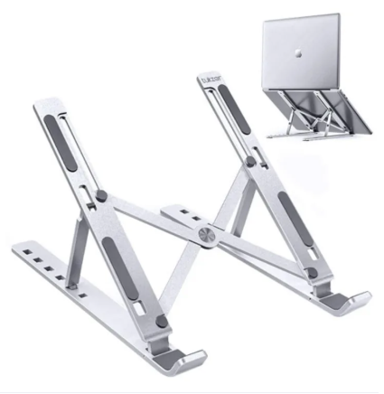Premium Aluminum Foldable Laptop Stand | Sturdy, Adjustable, Portable | Silver & Black