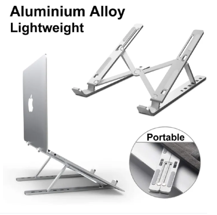 Premium Aluminum Foldable Laptop Stand | Sturdy, Adjustable, Portable | Silver & Black