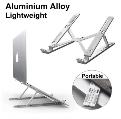 Premium Aluminum Foldable Laptop Stand | Sturdy, Adjustable, Portable | Silver & Black