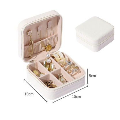 Portable Square Mini Jewellery Box Soft Storage Case | PU Leather Travel Organizer with Removable Dividers