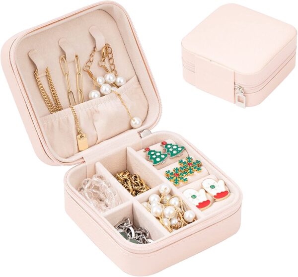 Portable Square Mini Jewellery Box Soft Storage Case | PU Leather Travel Organizer with Removable Dividers