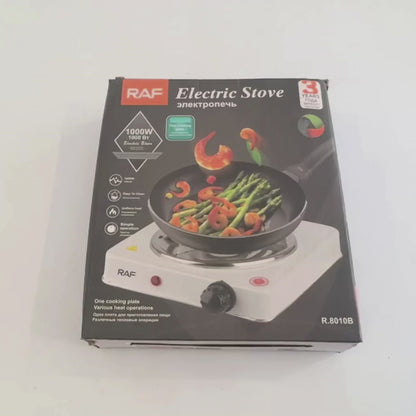 White RAF R.8010B Electric Stove Hot Plate and Cooker with 1000W Power, Thermostat, and Uniform Heating