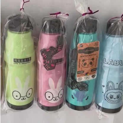 Kids Water Bottle 650ml | Cute Minions Panda Rabbit Design | Leak-Proof BPA Free | Random Color