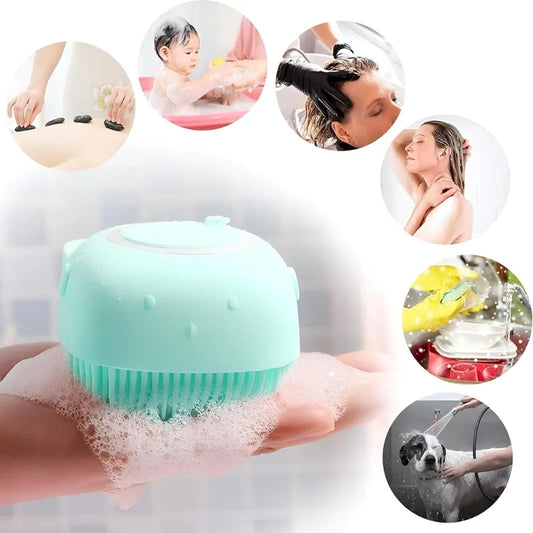 Soft Silicone Bath Brush with Hooks | Baby & Adult Body Scrubber | Random Colour | With Box