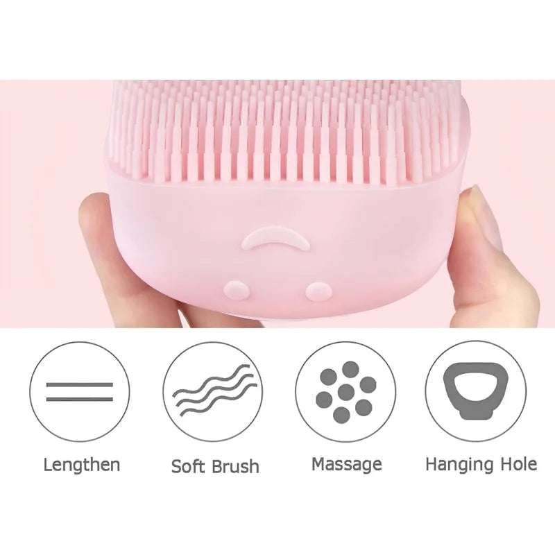 Soft Silicone Bath Brush with Hooks | Baby & Adult Body Scrubber | Random Colour | With Box