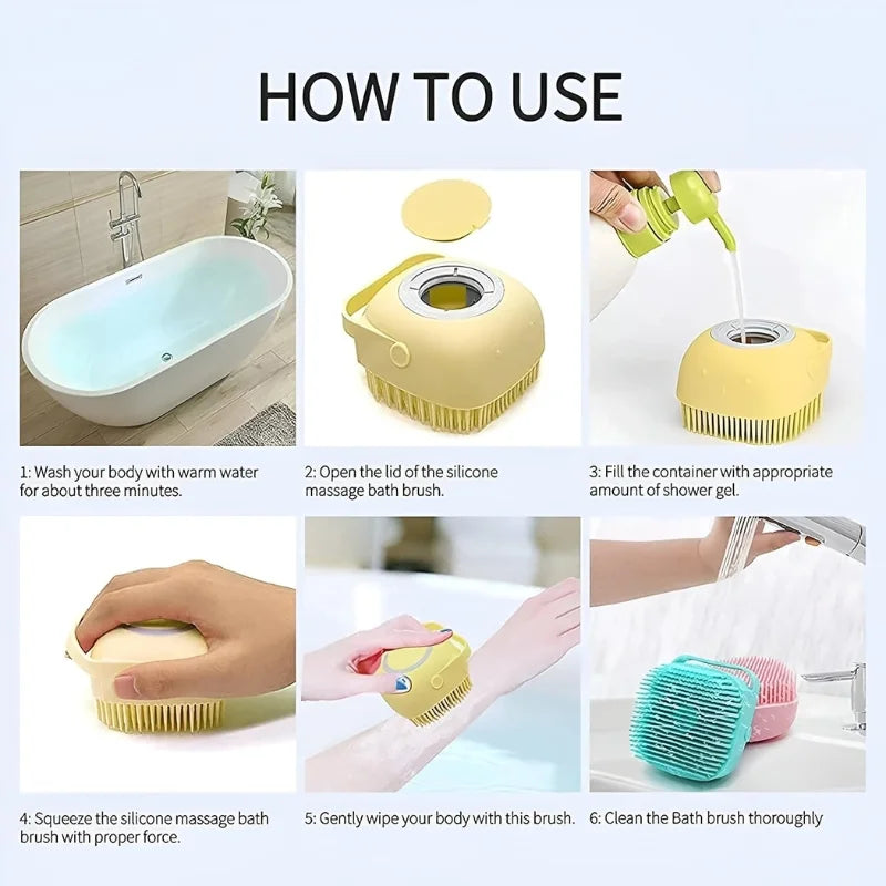 Soft Silicone Bath Brush with Hooks | Baby & Adult Body Scrubber | Random Colour | With Box